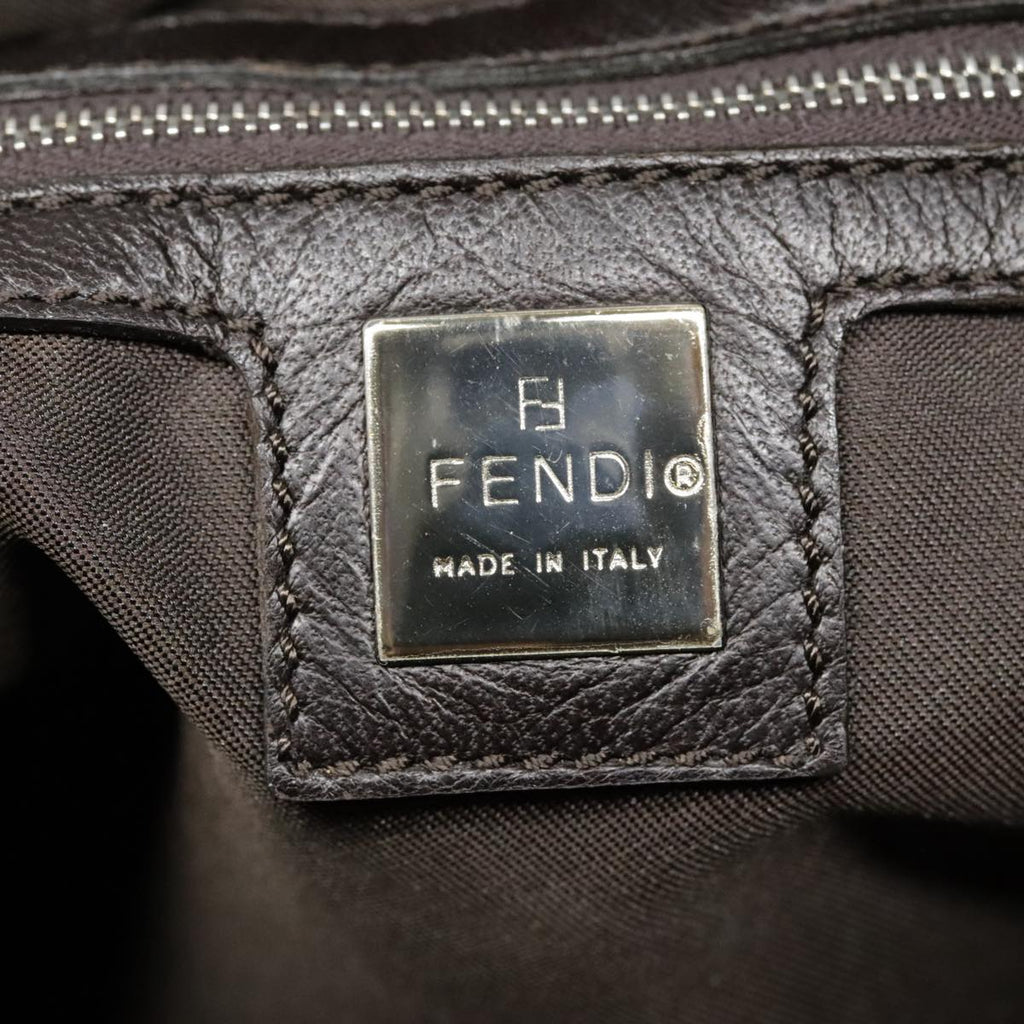 FENDI Hand Bag Leather Brown Silver yk15150