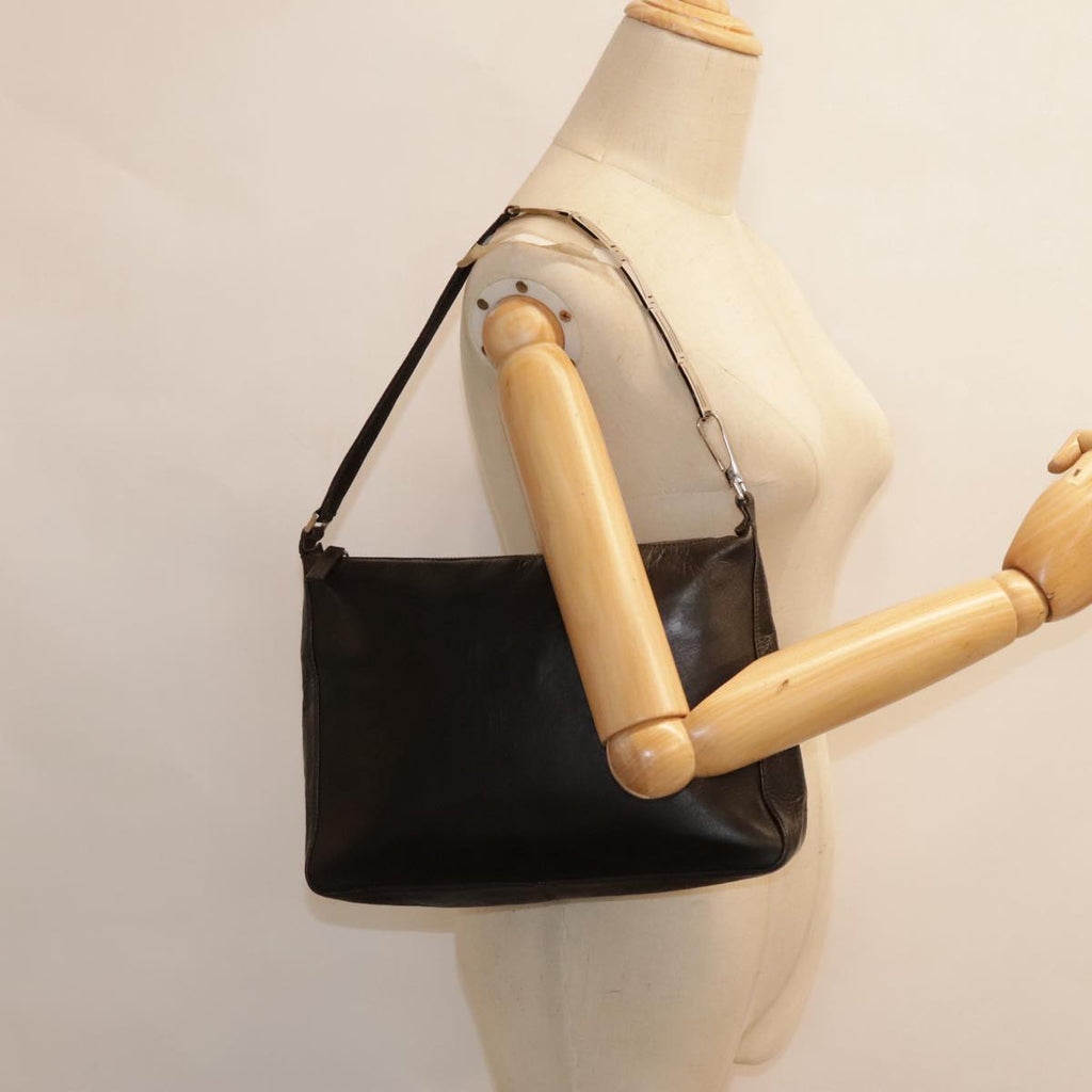 FENDI Hand Bag Leather Brown Silver yk15150