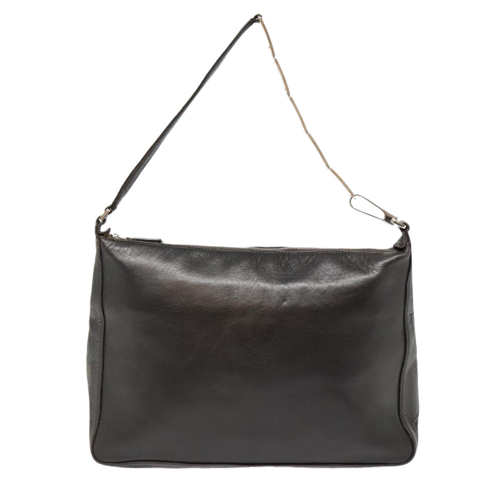 FENDI Hand Bag Leather Brown Silver yk15150