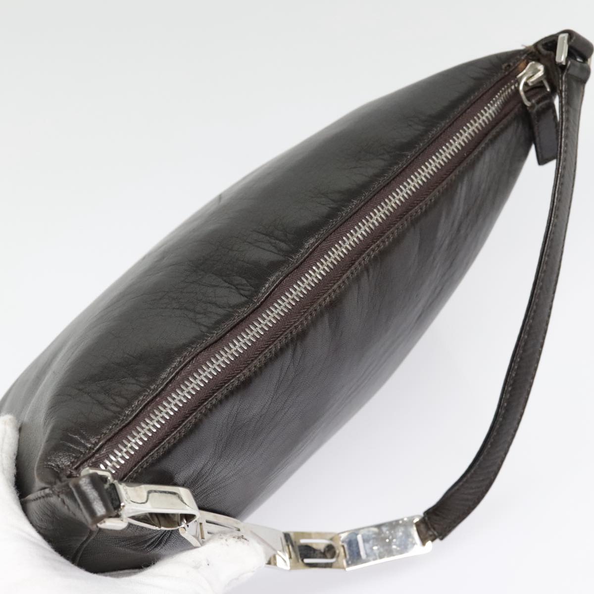 FENDI Hand Bag Leather Brown Silver yk15150