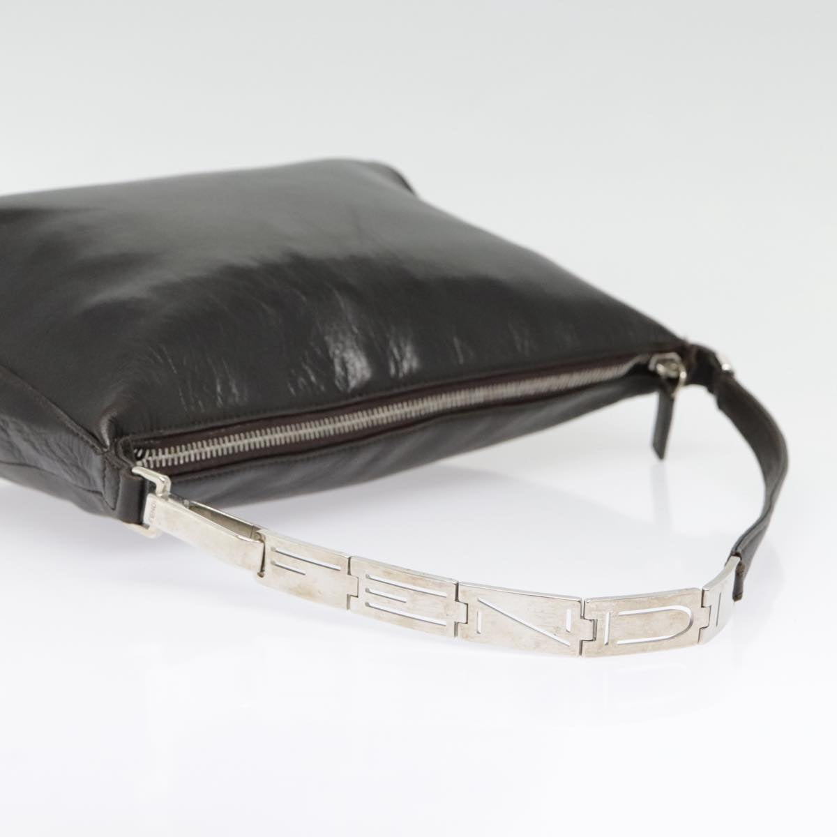 FENDI Hand Bag Leather Brown Silver yk15150