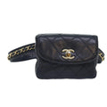 CHANEL Bicolore Chain Waist bag Leather Black Gold CC yk15152