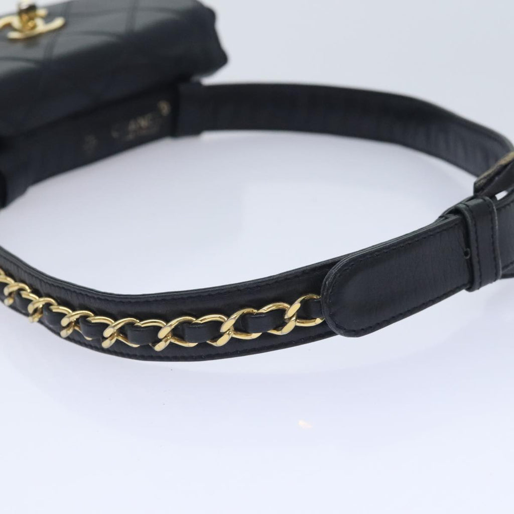 CHANEL Bicolore Chain Waist bag Leather Black Gold CC yk15152
