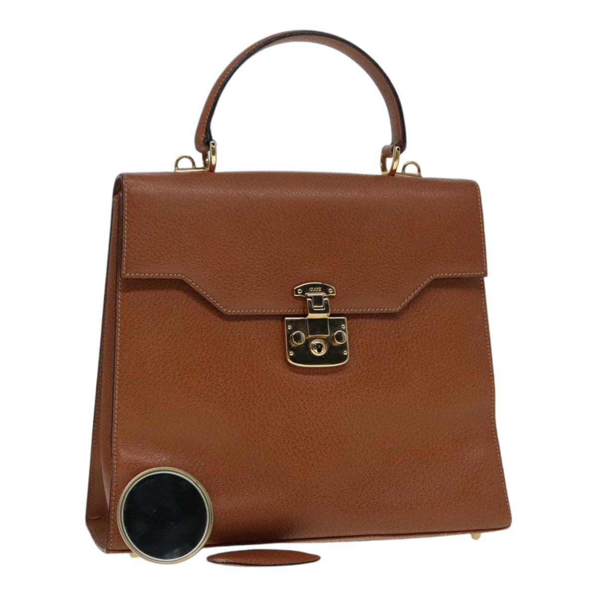 GUCCI Ready lock Hand Bag Leather Brown Gold yk15154