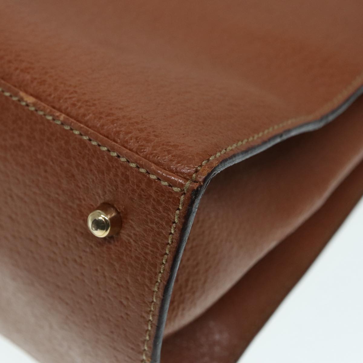 GUCCI Ready lock Hand Bag Leather Brown Gold yk15154