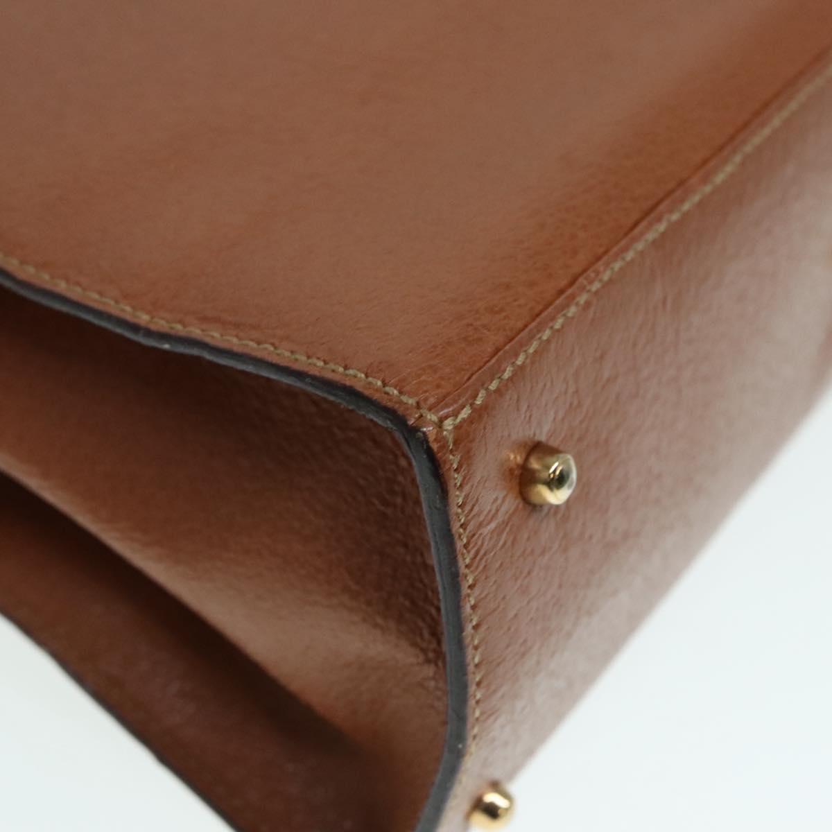 GUCCI Ready lock Hand Bag Leather Brown Gold yk15154