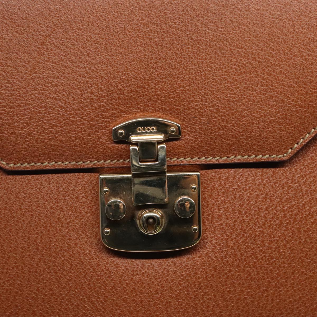 GUCCI Ready lock Hand Bag Leather Brown Gold yk15154