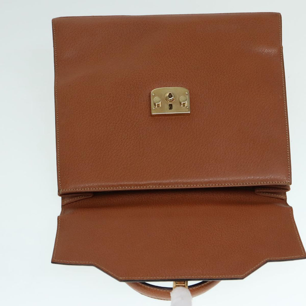 GUCCI Ready lock Hand Bag Leather Brown Gold yk15154