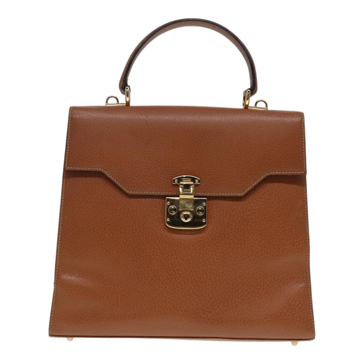 GUCCI Ready lock Hand Bag Leather Brown Gold yk15154
