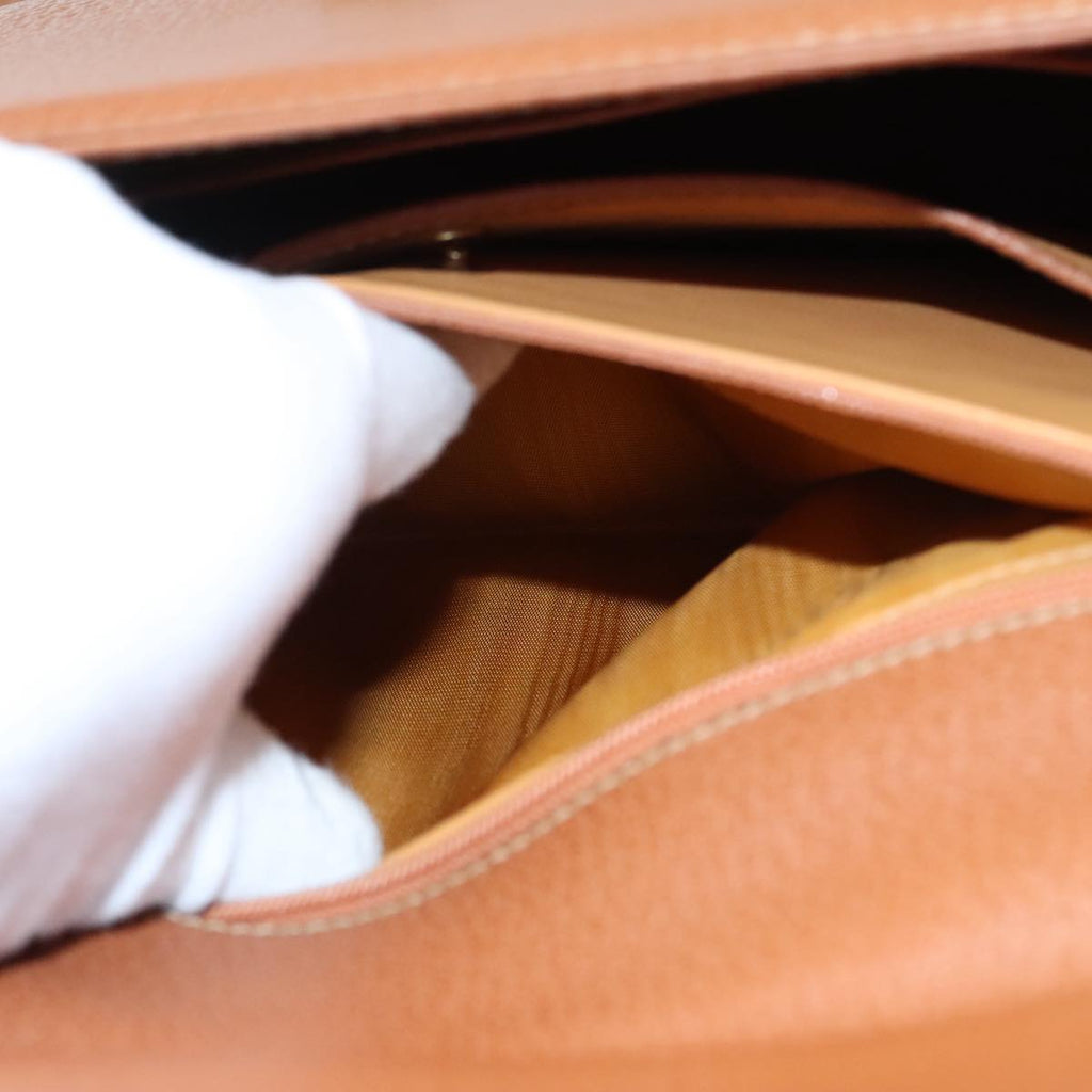 GUCCI Ready lock Hand Bag Leather Brown Gold yk15154
