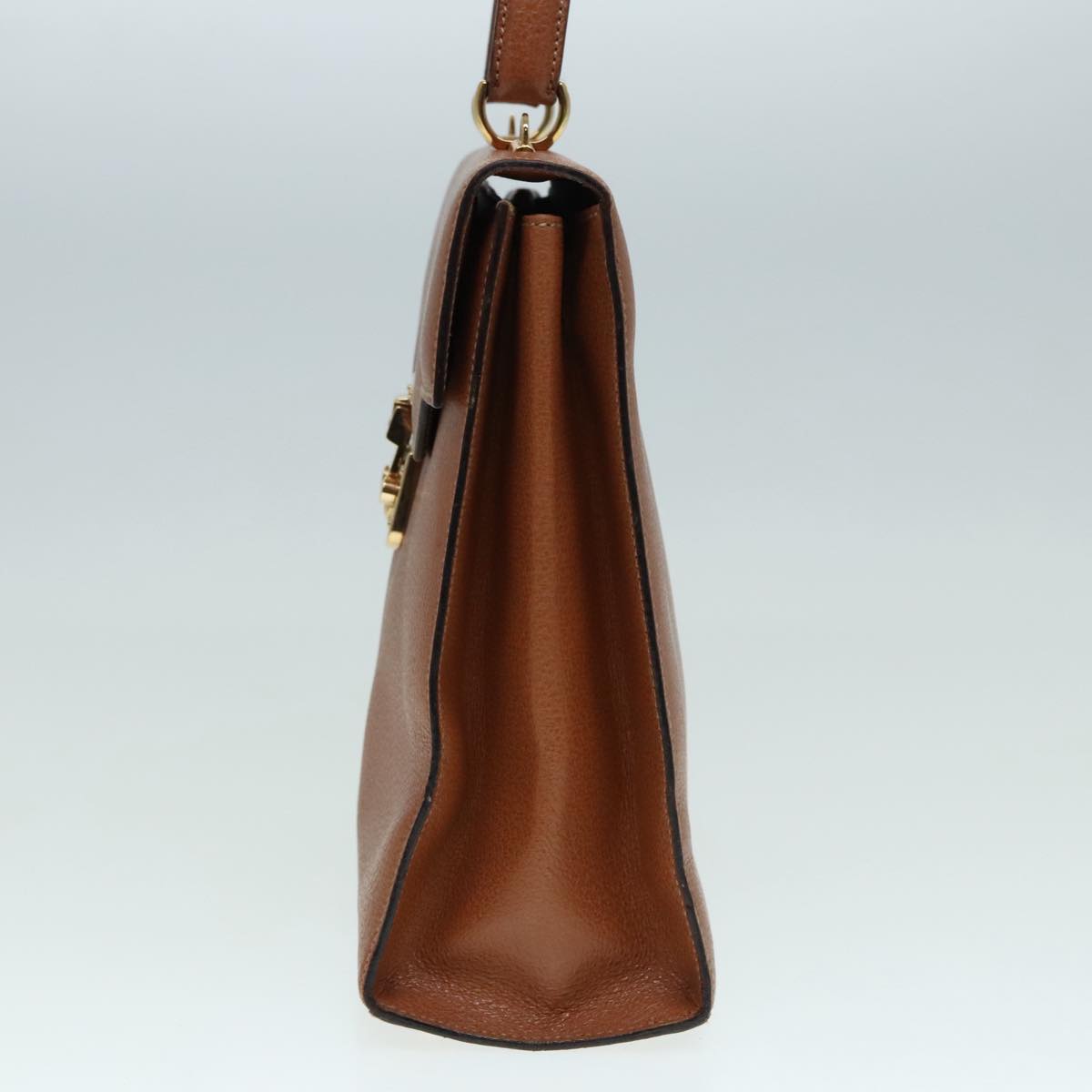 GUCCI Ready lock Hand Bag Leather Brown Gold yk15154