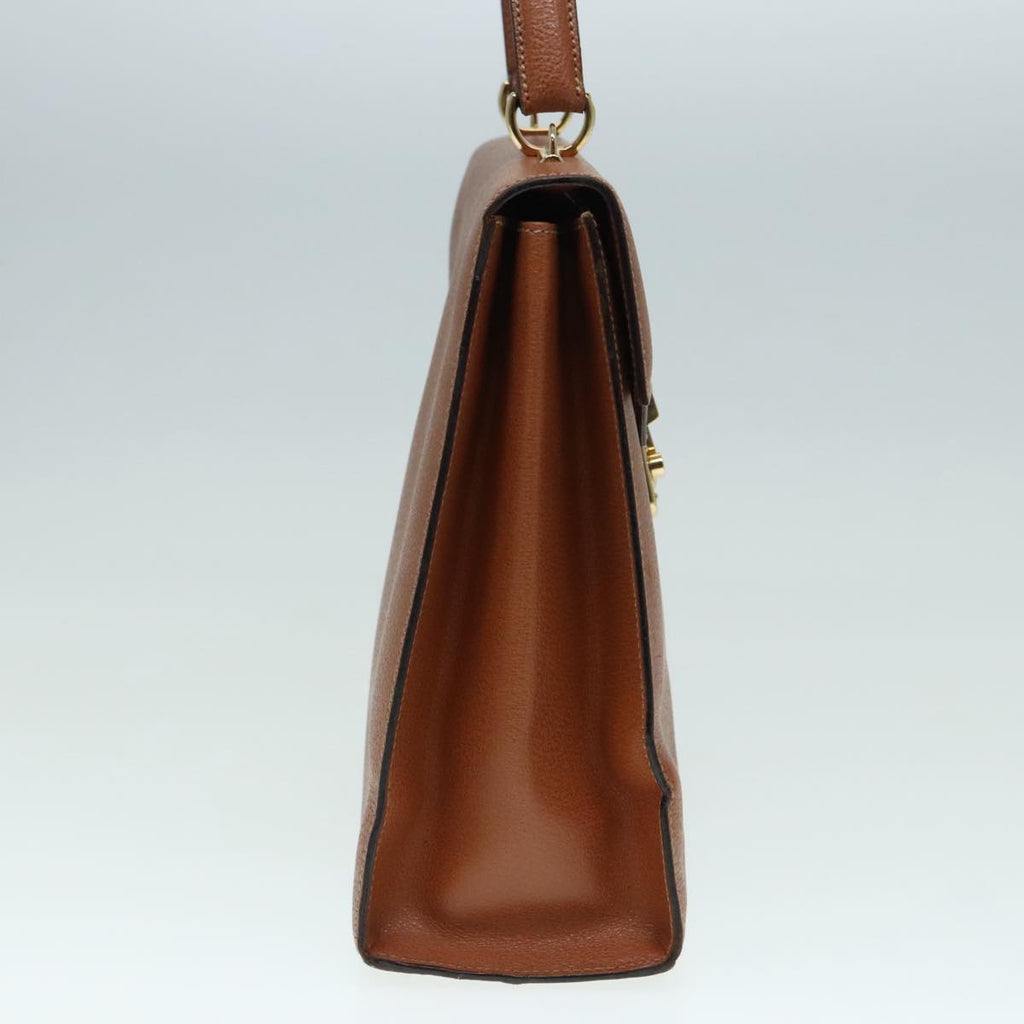 GUCCI Ready lock Hand Bag Leather Brown Gold yk15154