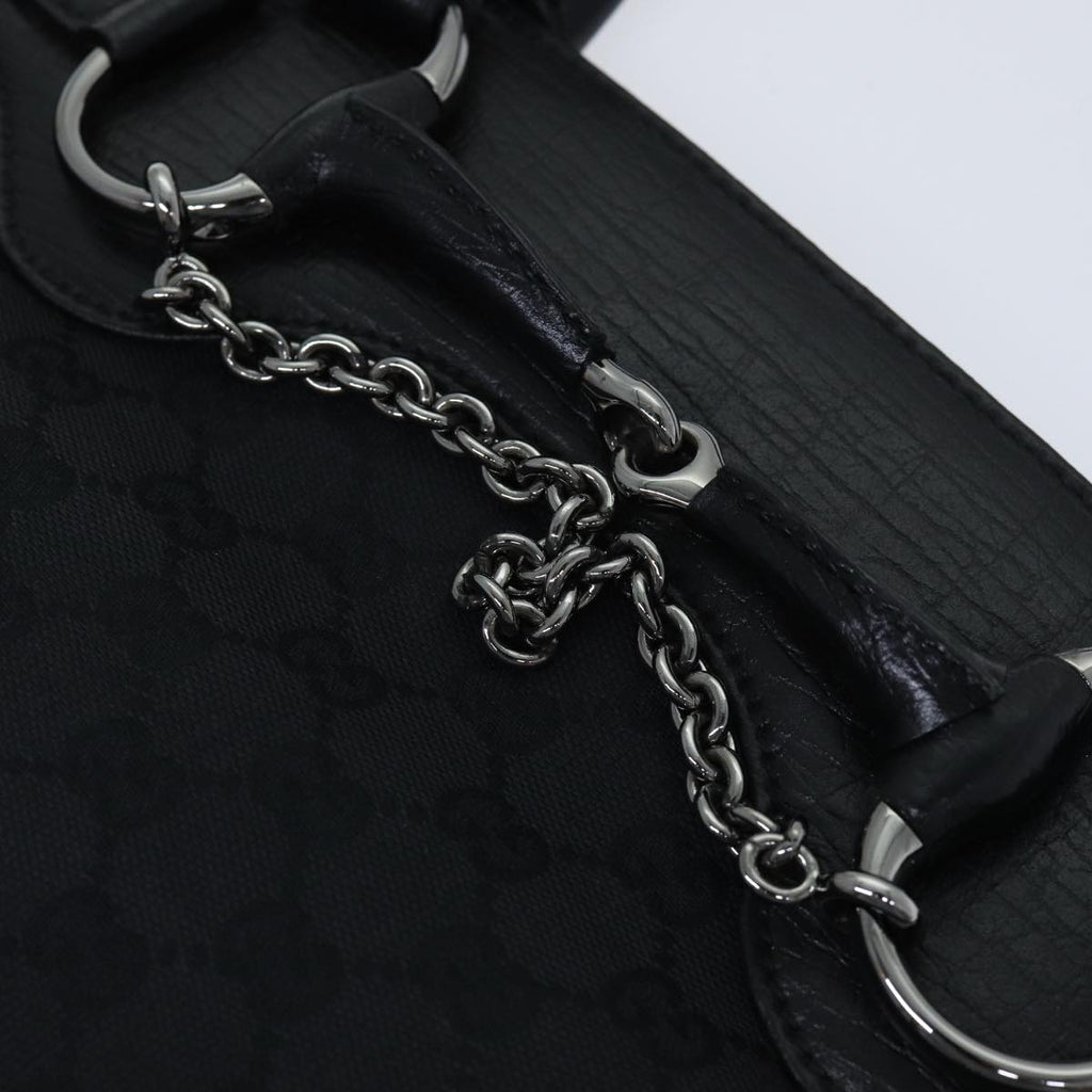 GUCCI GG Canvas Horsebit Shoulder Bag Black Silver 114913 yk15158