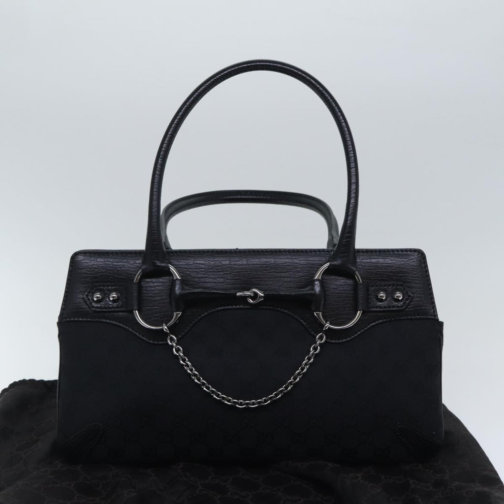 GUCCI GG Canvas Horsebit Shoulder Bag Black Silver 114913 yk15158
