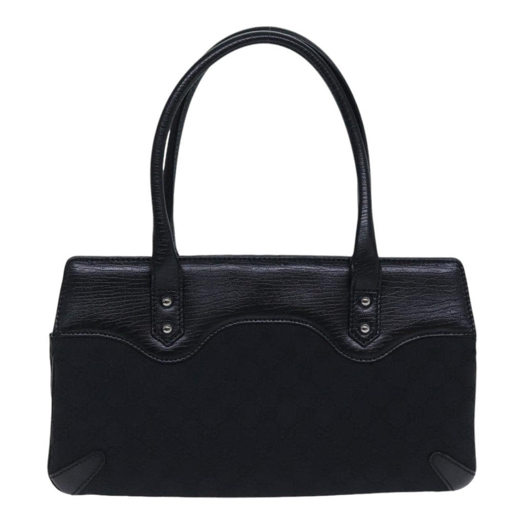 GUCCI GG Canvas Horsebit Shoulder Bag Black Silver 114913 yk15158