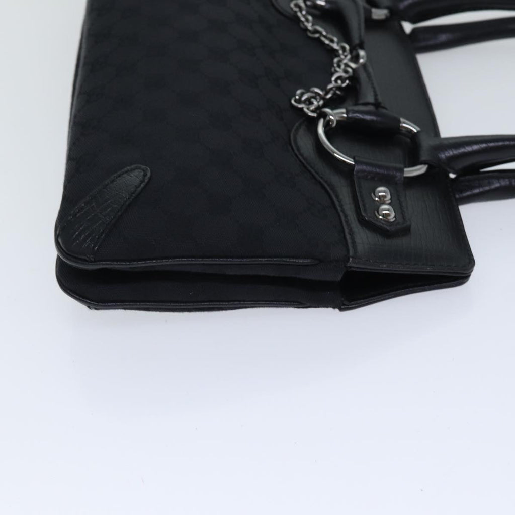 GUCCI GG Canvas Horsebit Shoulder Bag Black Silver 114913 yk15158