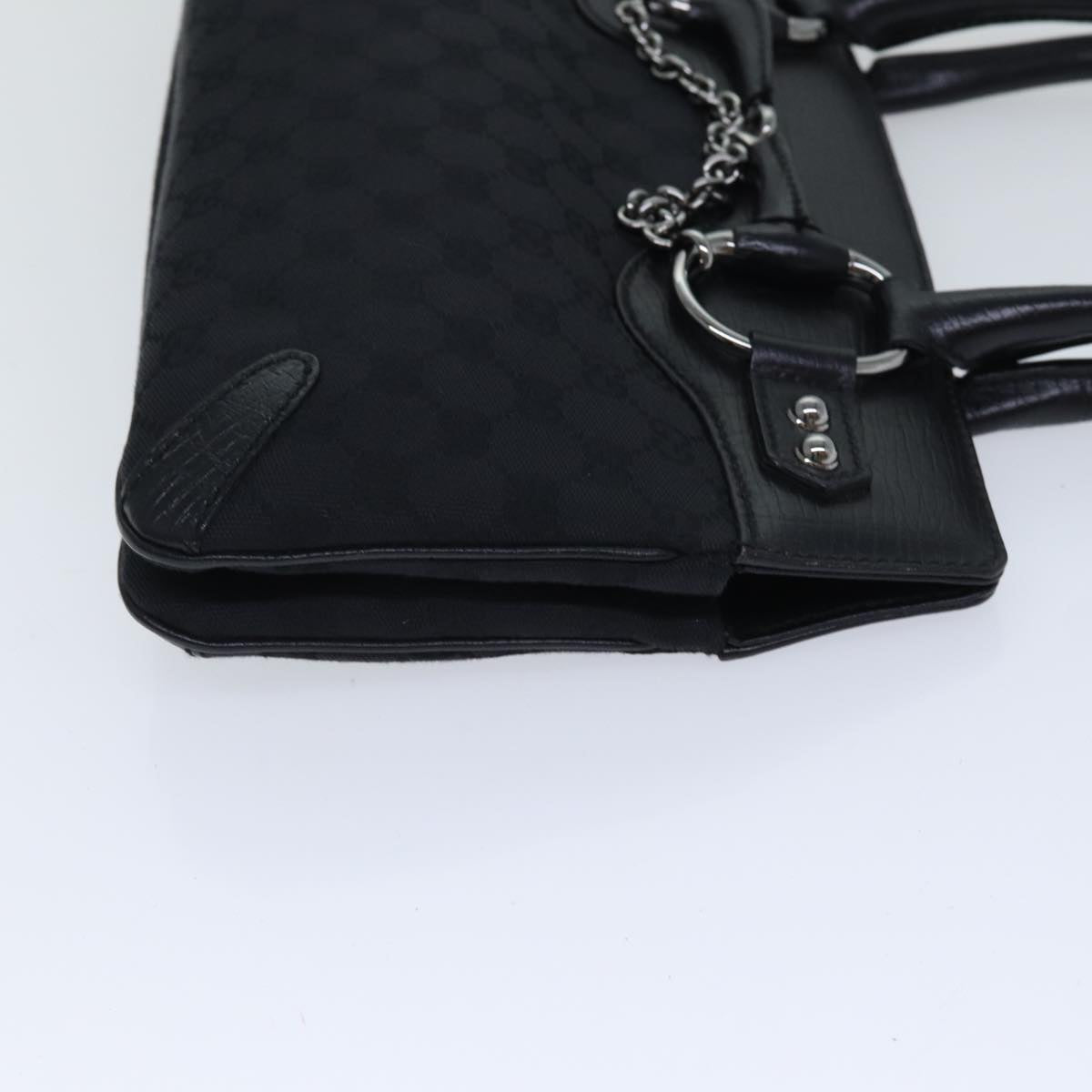 GUCCI GG Canvas Horsebit Shoulder Bag Black Silver 114913 yk15158