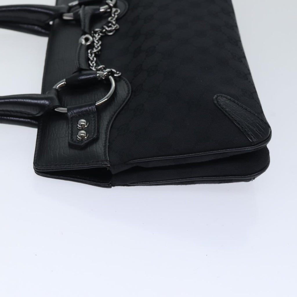GUCCI GG Canvas Horsebit Shoulder Bag Black Silver 114913 yk15158