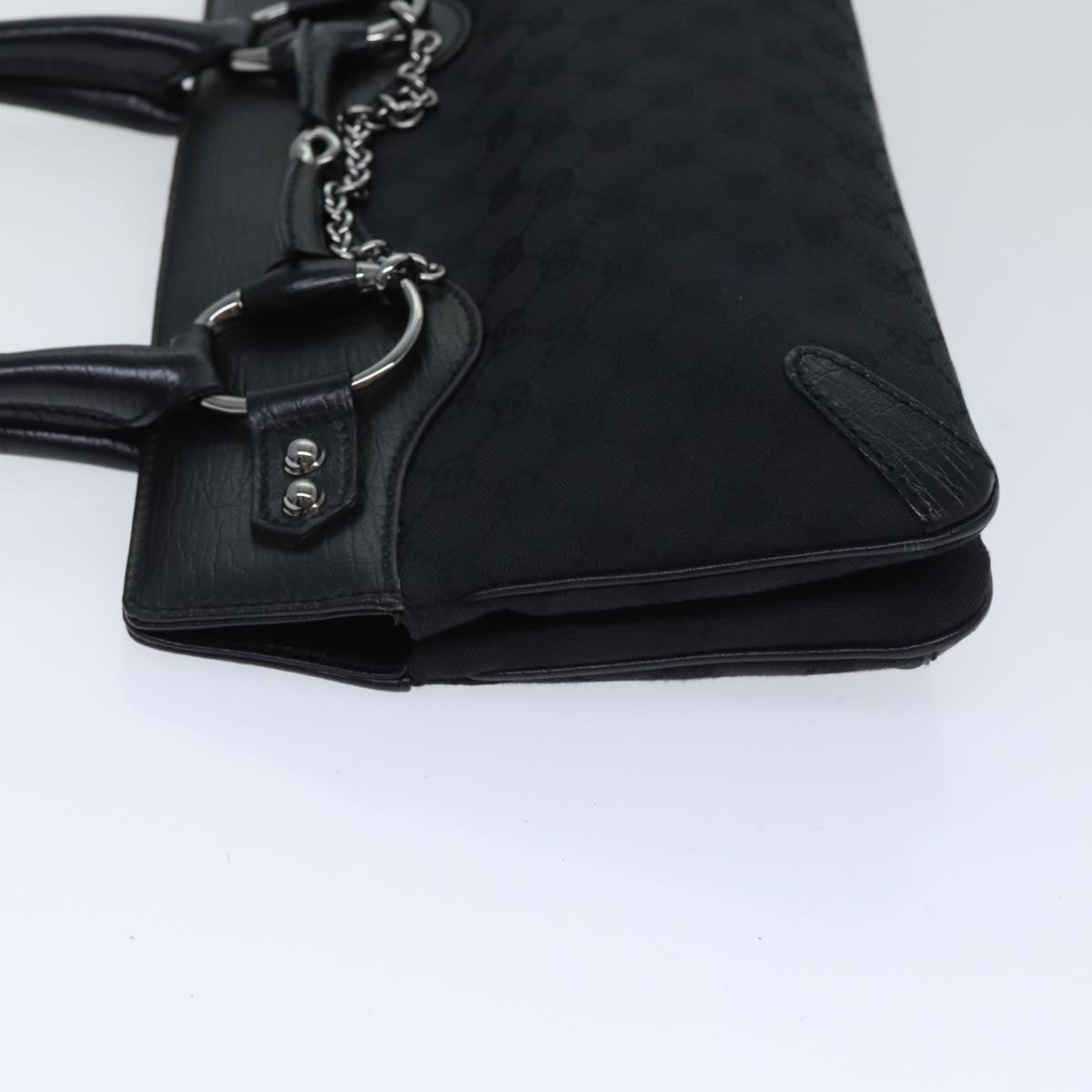 GUCCI GG Canvas Horsebit Shoulder Bag Black Silver 114913 yk15158