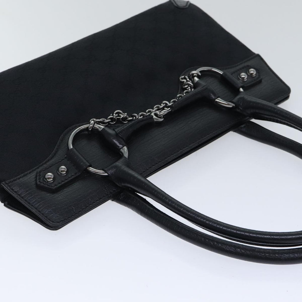 GUCCI GG Canvas Horsebit Shoulder Bag Black Silver 114913 yk15158