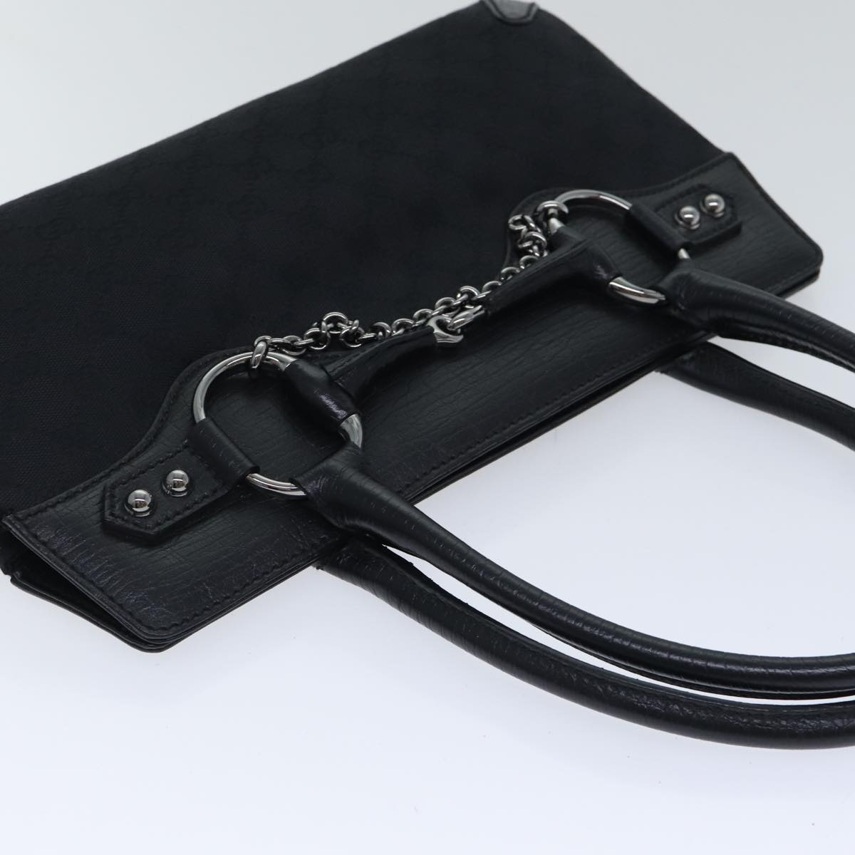 GUCCI GG Canvas Horsebit Shoulder Bag Black Silver 114913 yk15158