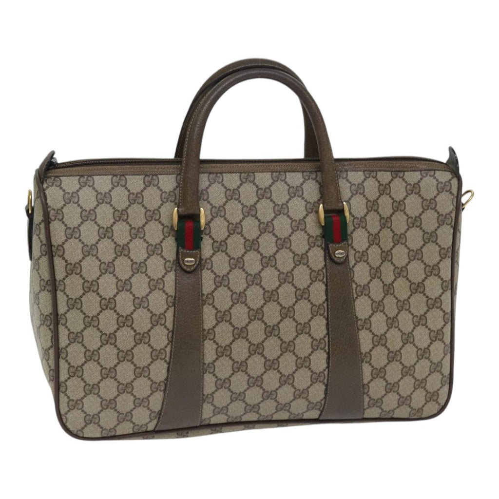 GUCCI GG Supreme Web Sherry Line Hand Bag PVC Beige Gold 39 02 041 yk15162