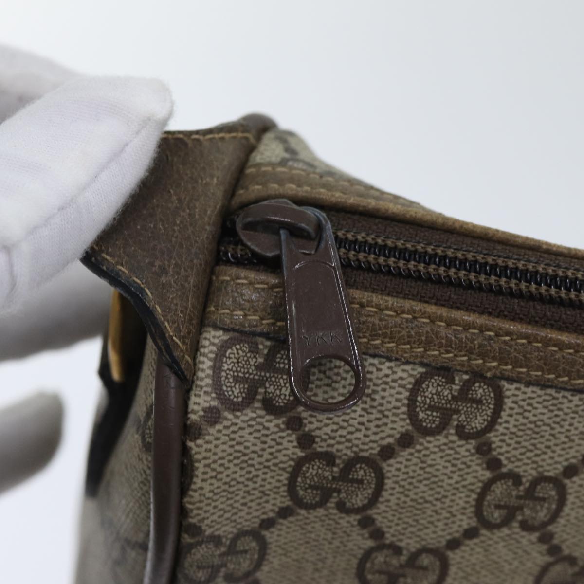 GUCCI GG Supreme Web Sherry Line Hand Bag PVC Beige Gold 39 02 041 yk15162