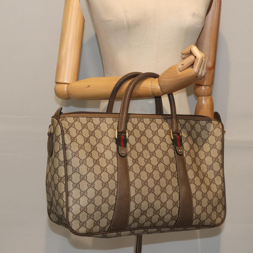 GUCCI GG Supreme Web Sherry Line Hand Bag PVC Beige Gold 39 02 041 yk15162