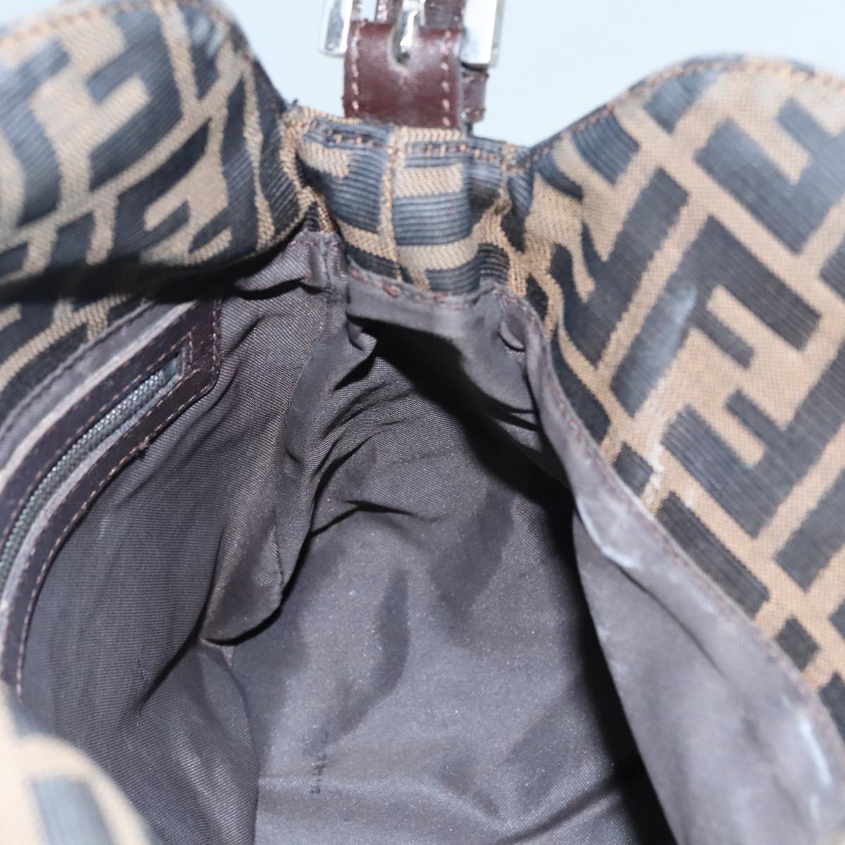 FENDI Zucca Canvas Mamma Baguette Shoulder Bag Brown Black Silver yk15163