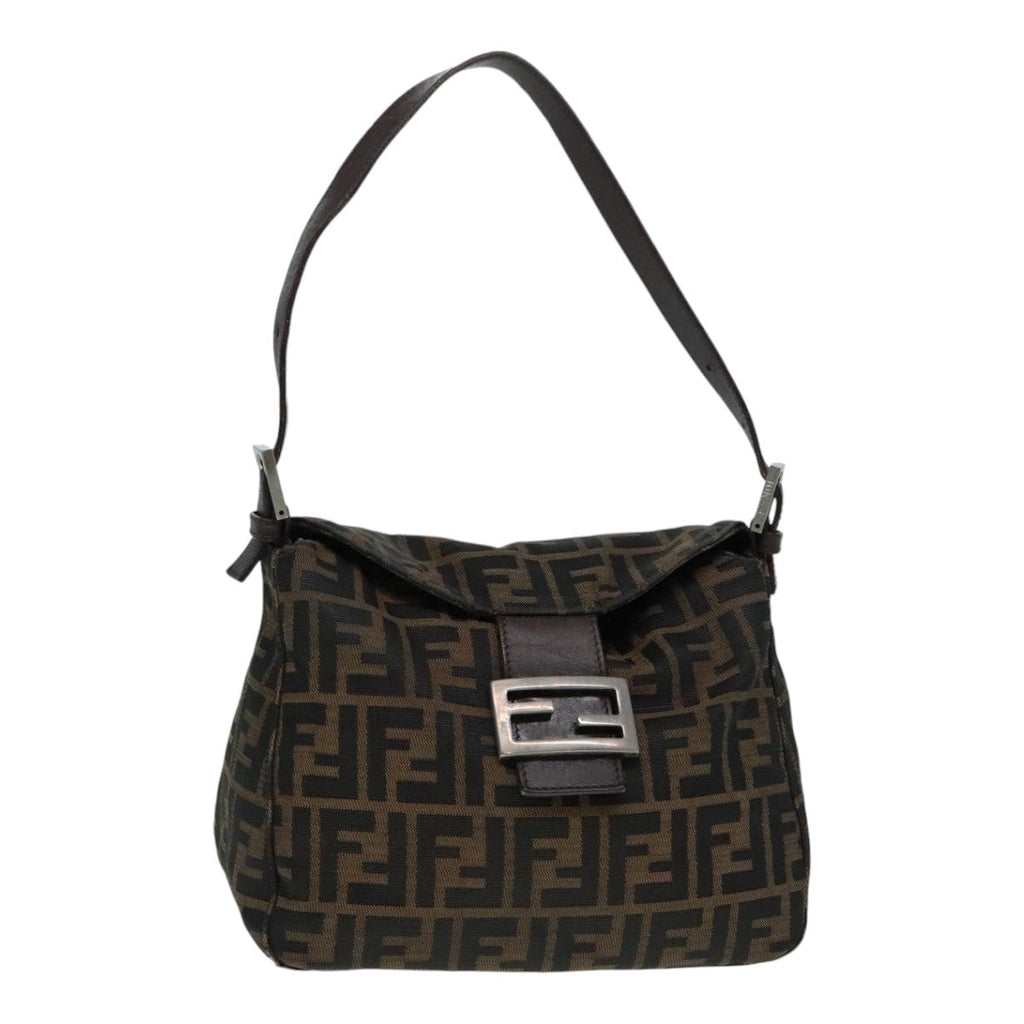 FENDI Zucca Canvas Mamma Baguette Shoulder Bag Brown Black Silver yk15163