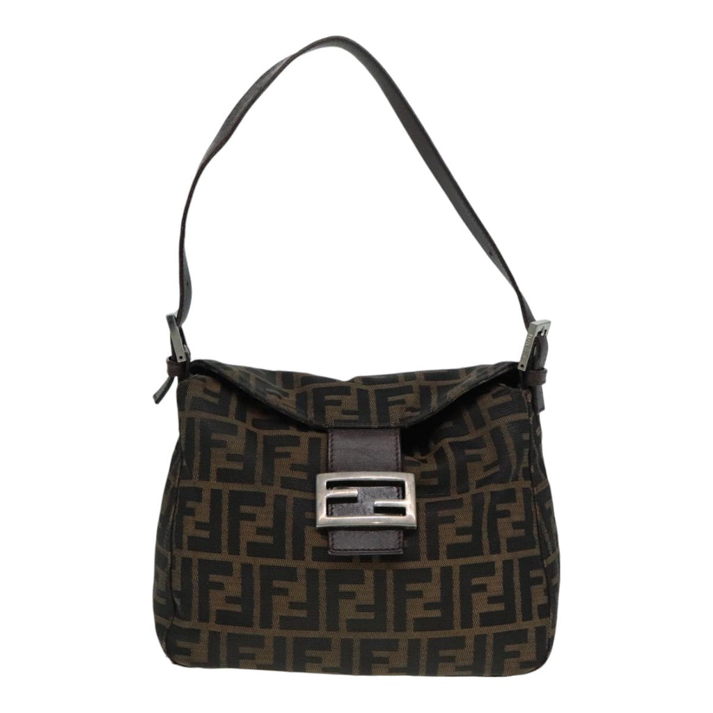 FENDI Zucca Canvas Mamma Baguette Shoulder Bag Brown Black Silver yk15163
