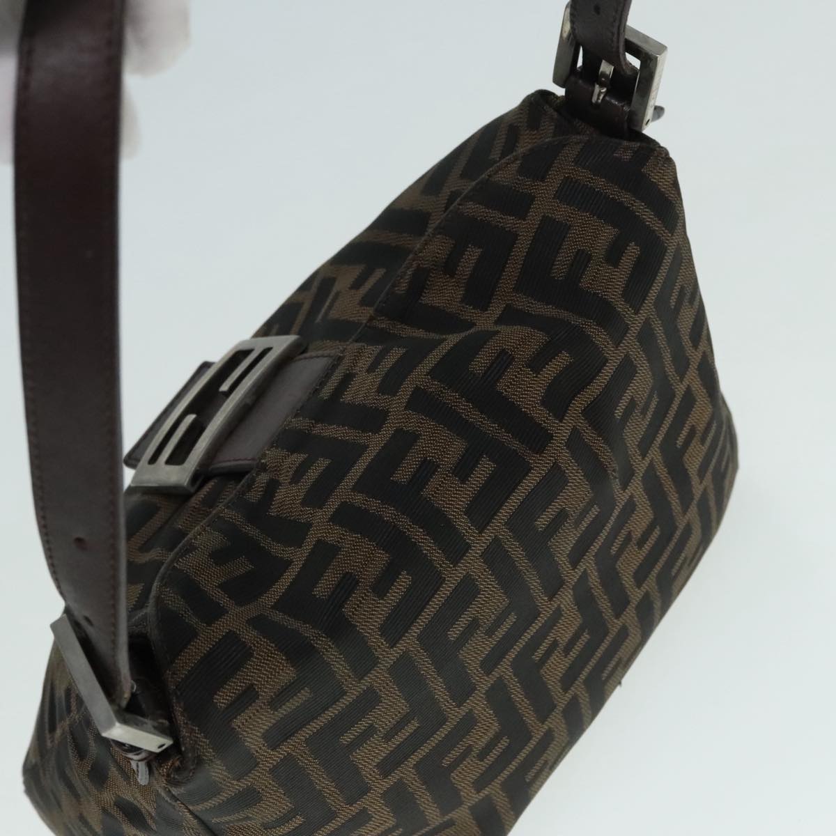 FENDI Zucca Canvas Mamma Baguette Shoulder Bag Brown Black Silver yk15163