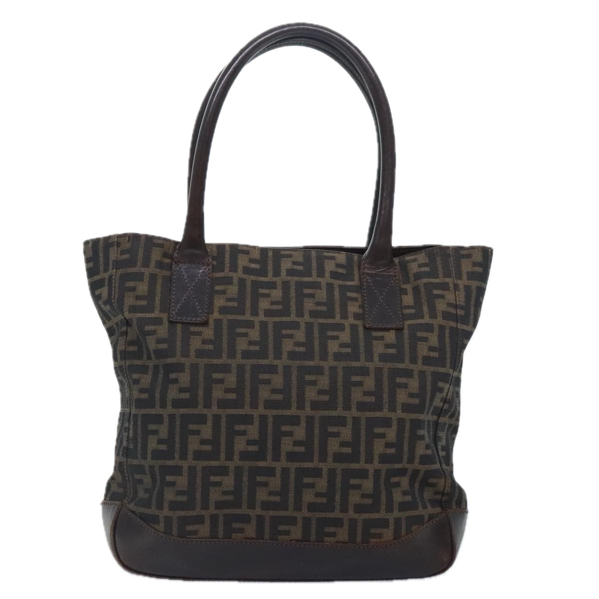 FENDI Zucca Canvas Tote Bag Brown Black gold yk15177