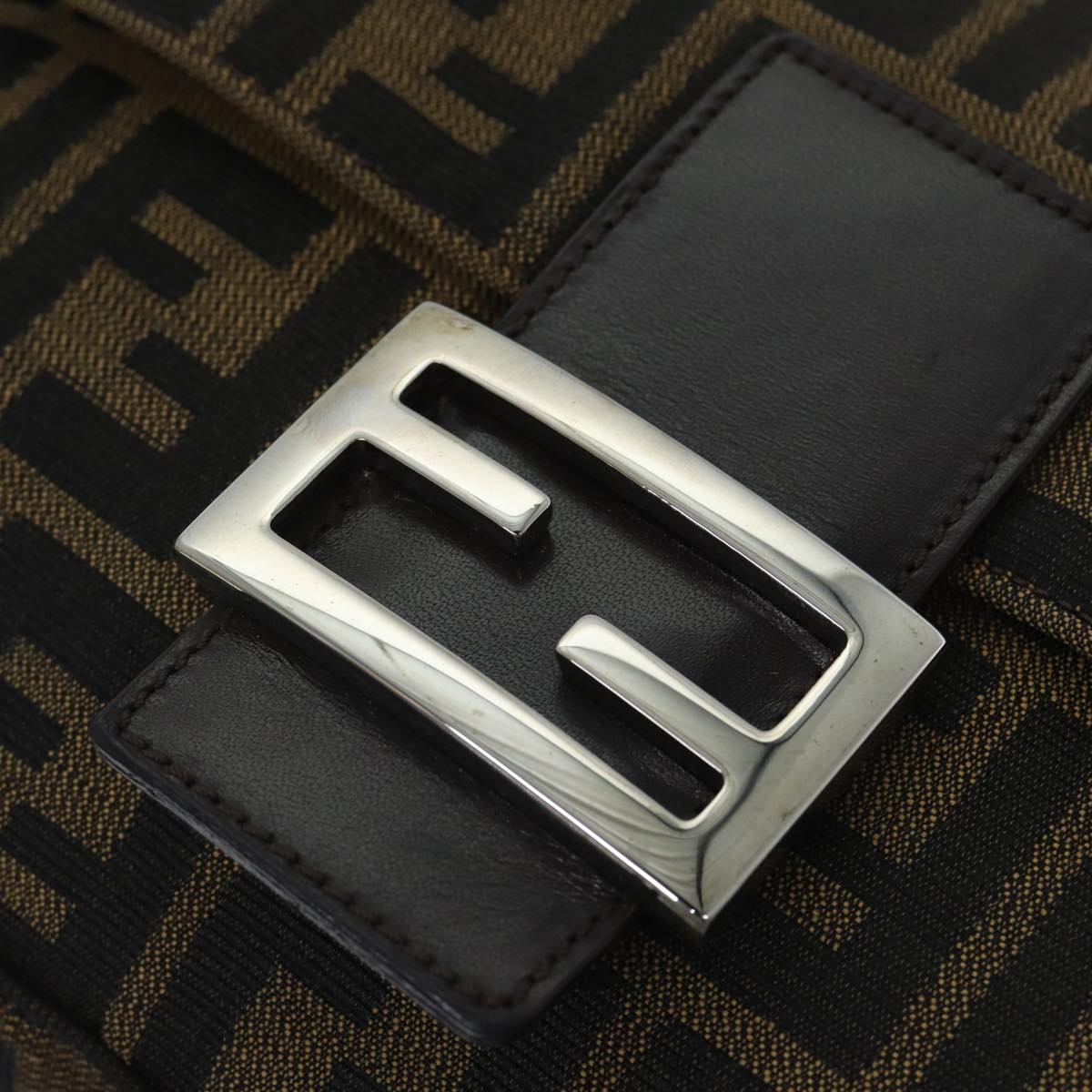 FENDI Zucca Canvas Mamma Baguette Shoulder Bag Brown Black Silver yk15179A