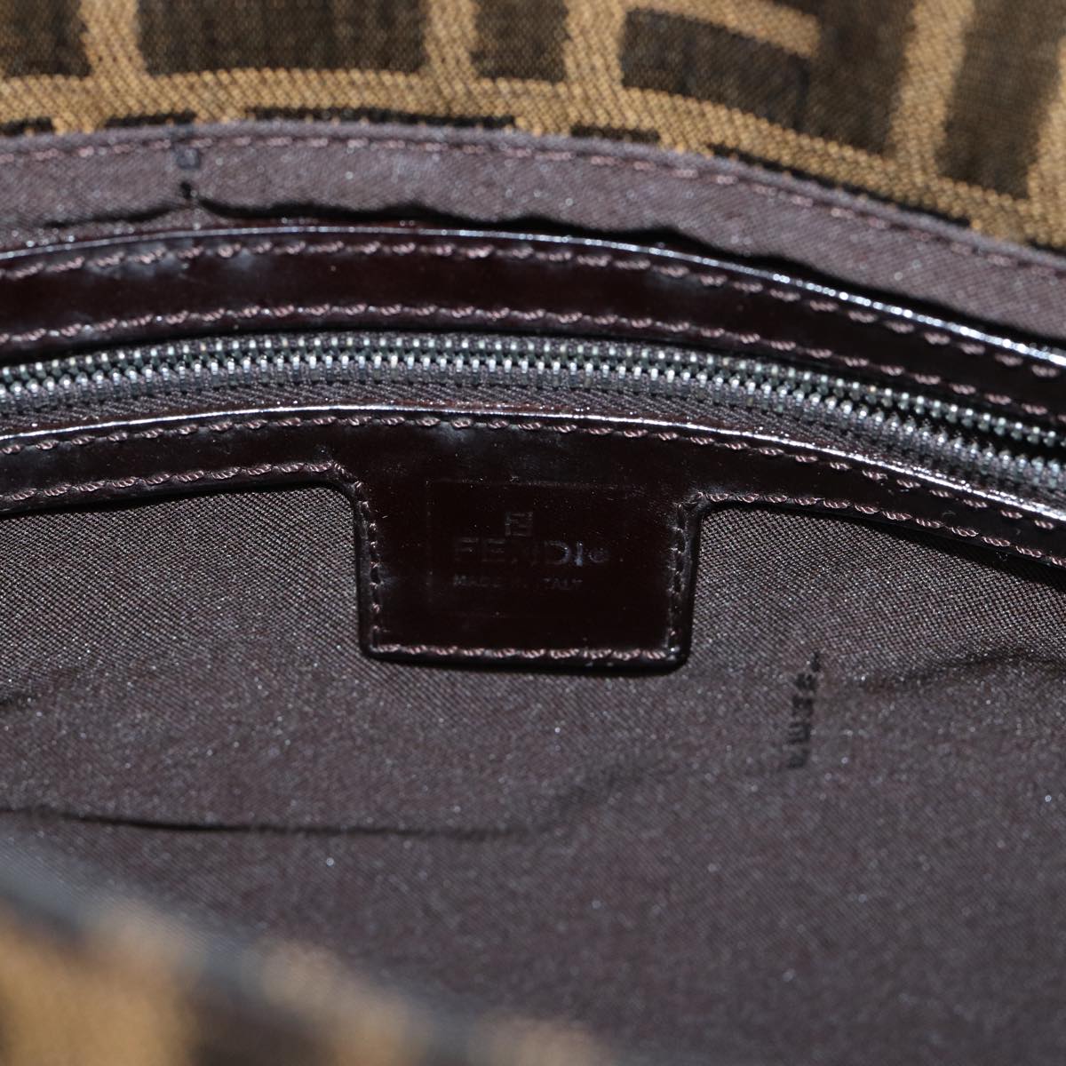 FENDI Zucca Canvas Mamma Baguette Shoulder Bag Brown Black Silver yk15179A