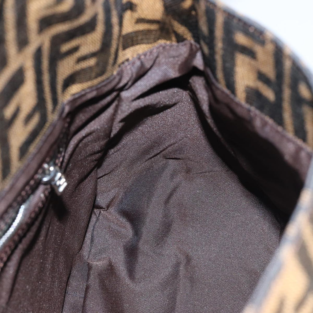 FENDI Zucca Canvas Mamma Baguette Shoulder Bag Brown Black Silver yk15179A