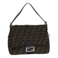 FENDI Zucca Canvas Mamma Baguette Shoulder Bag Brown Black Silver yk15179A