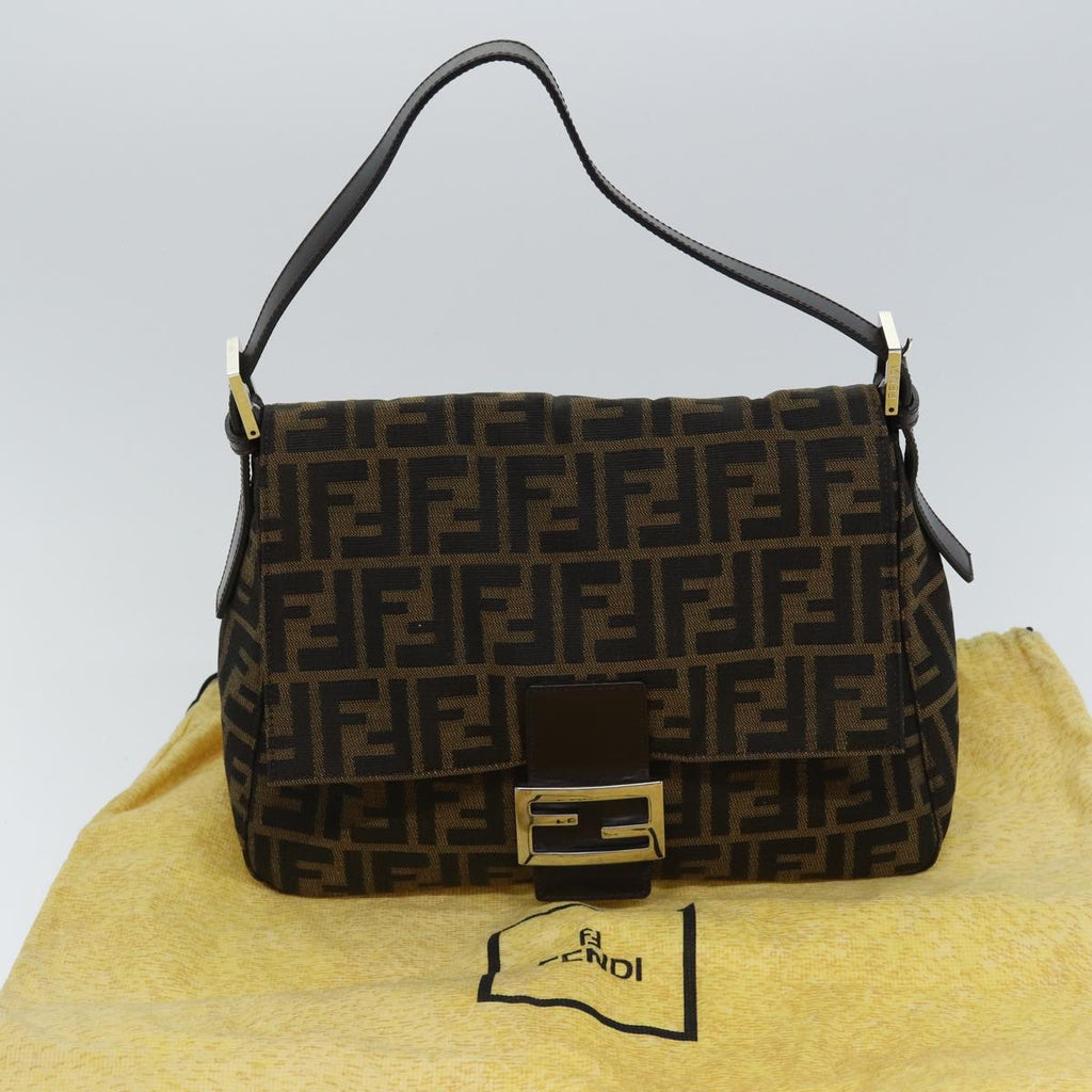 FENDI Zucca Canvas Mamma Baguette Shoulder Bag Brown Black Silver yk15179A