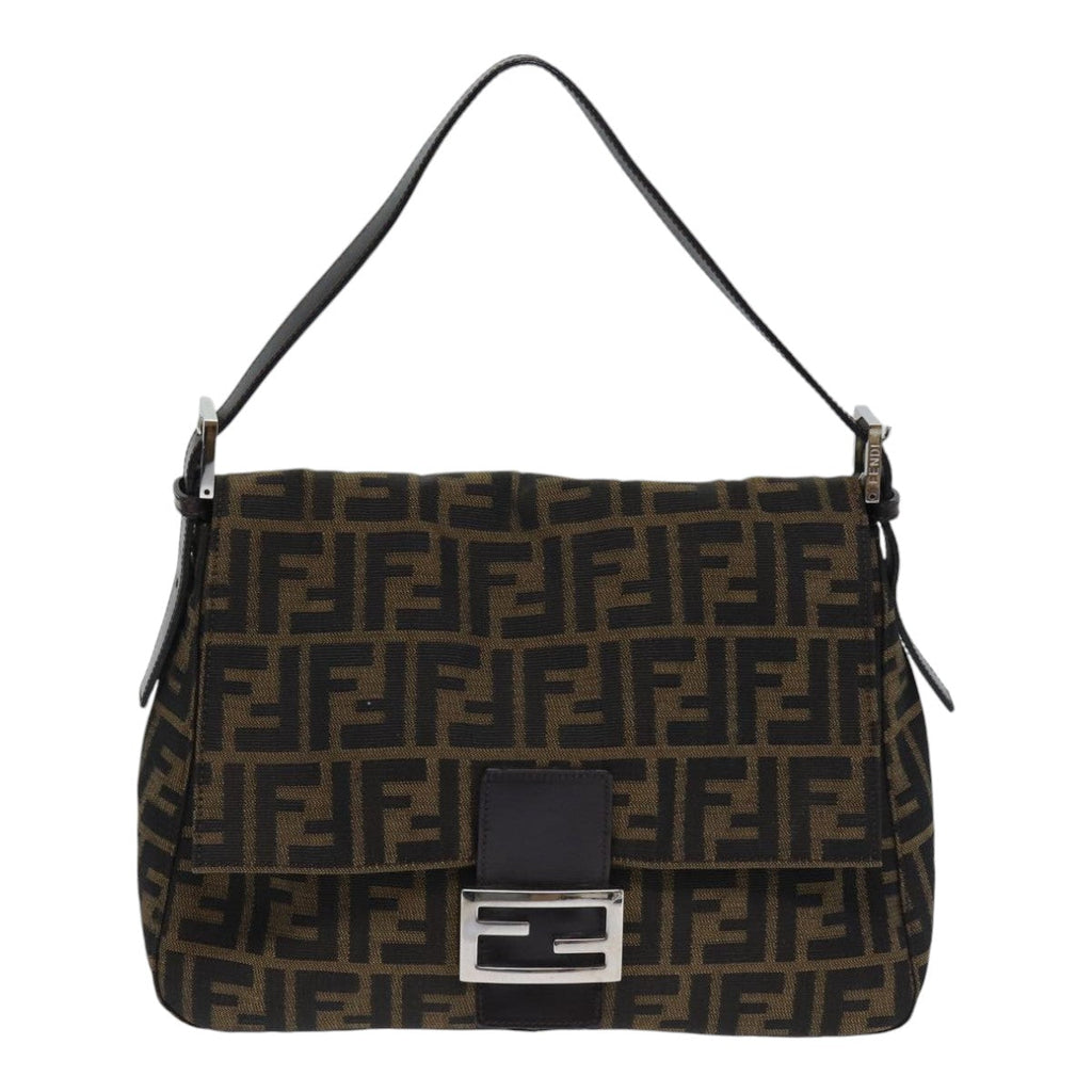 FENDI Zucca Canvas Mamma Baguette Shoulder Bag Brown Black Silver yk15179A