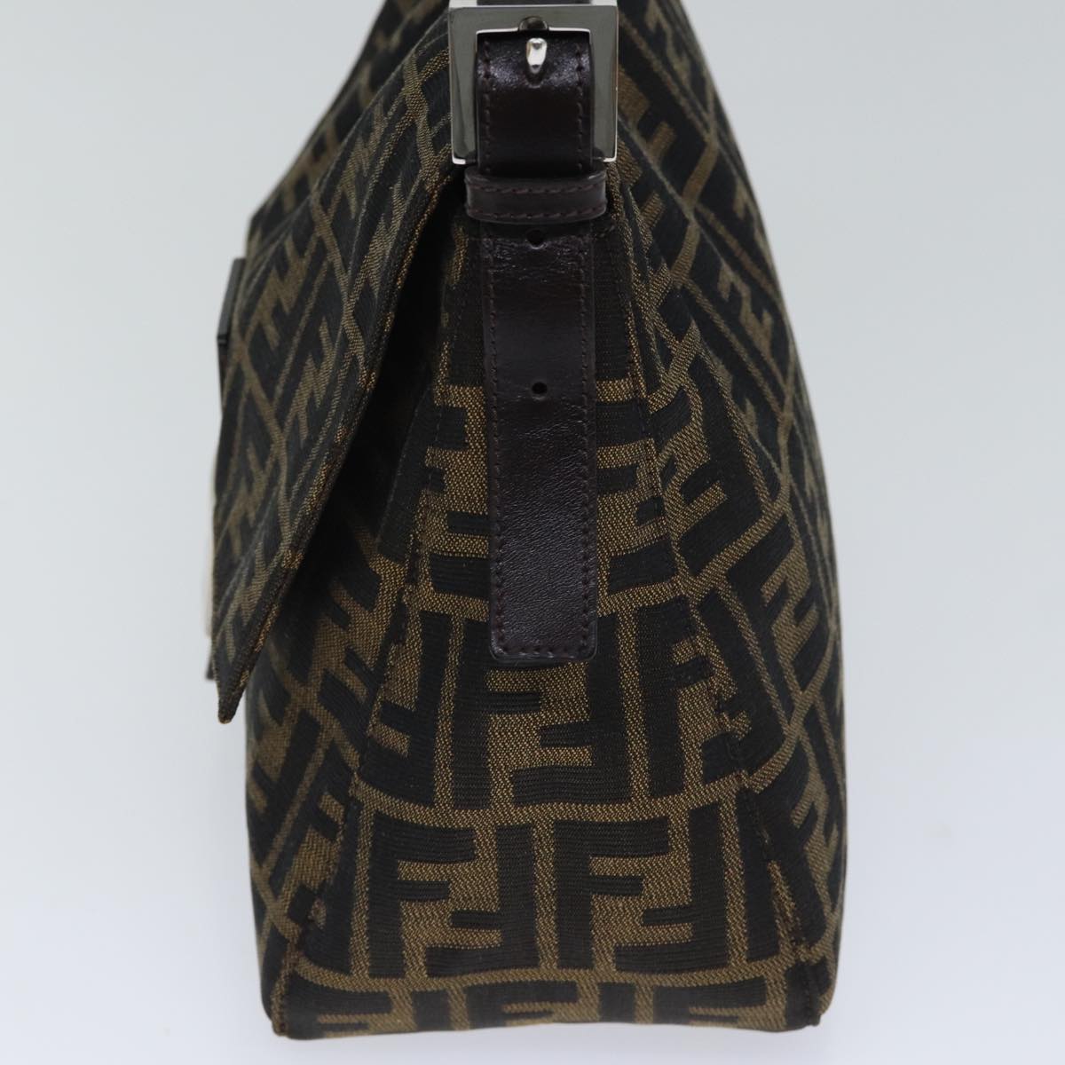 FENDI Zucca Canvas Mamma Baguette Shoulder Bag Brown Black Silver yk15179A