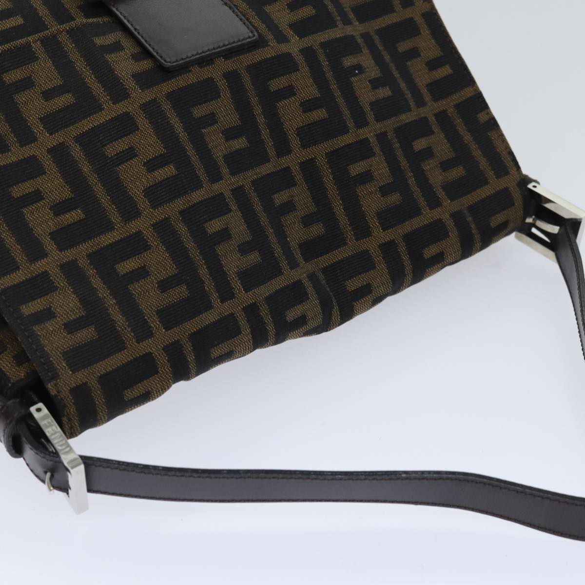 FENDI Zucca Canvas Mamma Baguette Shoulder Bag Brown Black Silver yk15179A