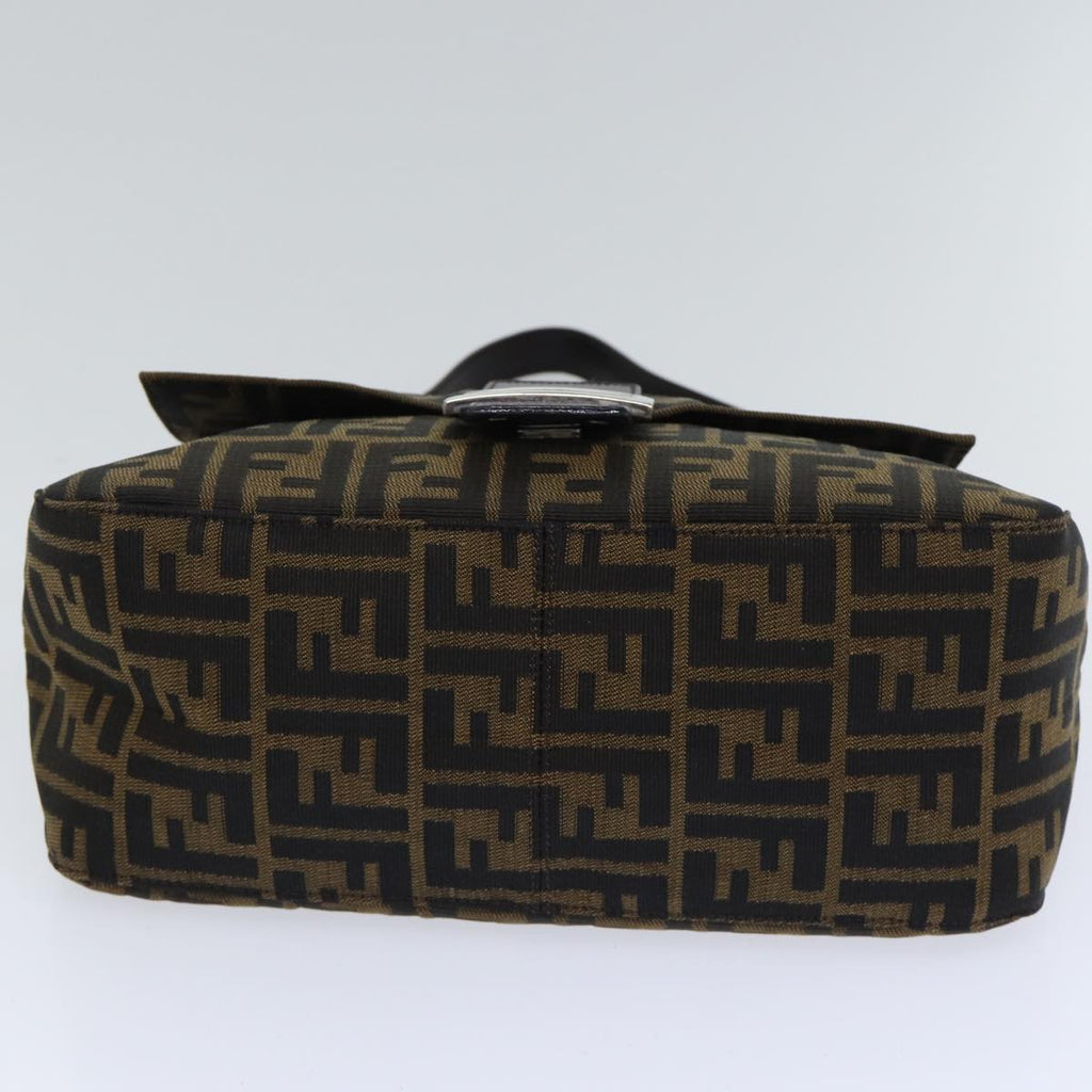 FENDI Zucca Canvas Mamma Baguette Shoulder Bag Brown Black Silver yk15179A