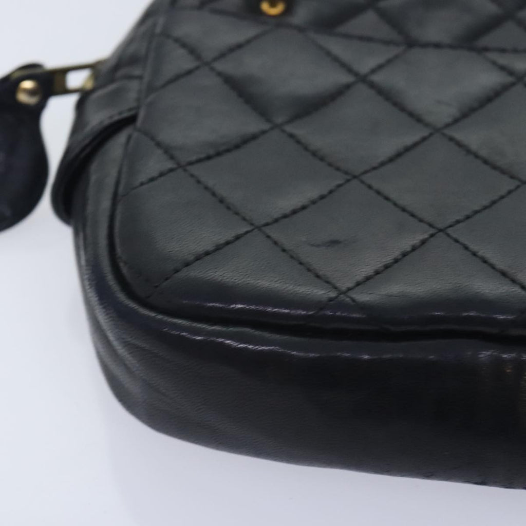 CHANEL Matelasse Chain Shoulder Bag Lamb Skin Black Gold CC yk15180