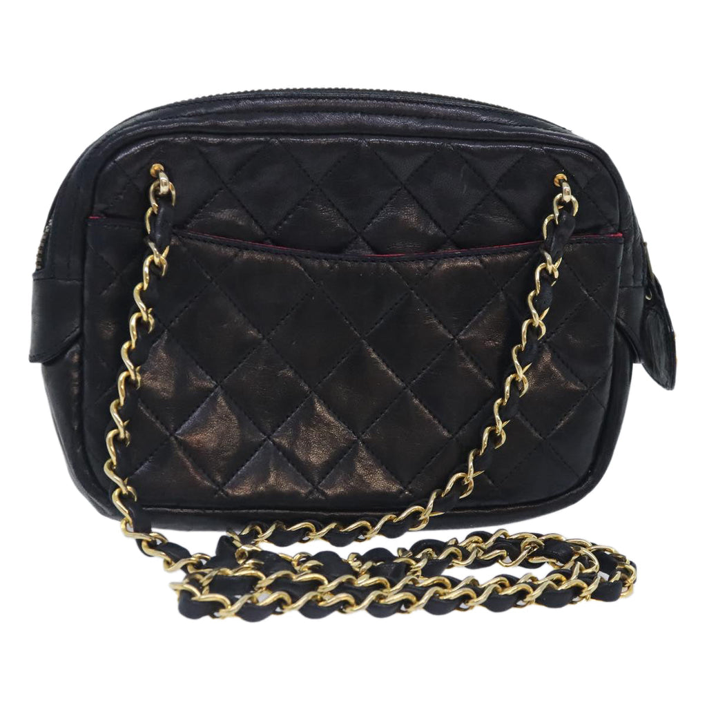 CHANEL Matelasse Chain Shoulder Bag Lamb Skin Black Gold CC yk15180