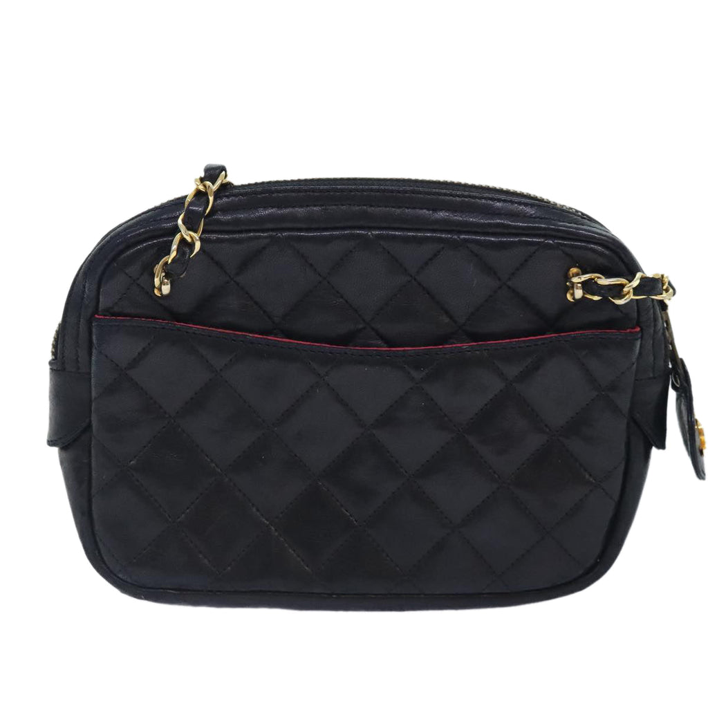 CHANEL Matelasse Chain Shoulder Bag Lamb Skin Black Gold CC yk15180
