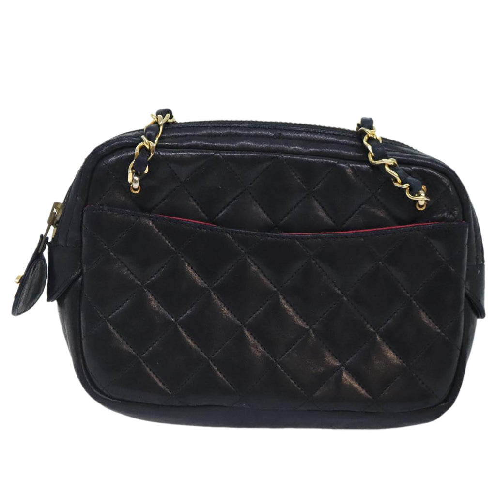 CHANEL Matelasse Chain Shoulder Bag Lamb Skin Black Gold CC yk15180
