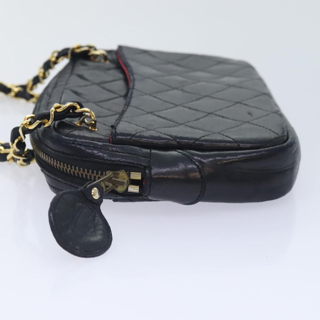 CHANEL Matelasse Chain Shoulder Bag Lamb Skin Black Gold CC yk15180