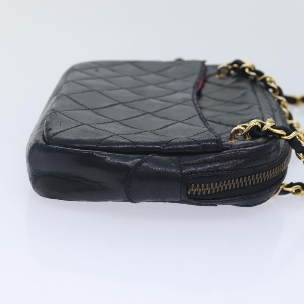 CHANEL Matelasse Chain Shoulder Bag Lamb Skin Black Gold CC yk15180