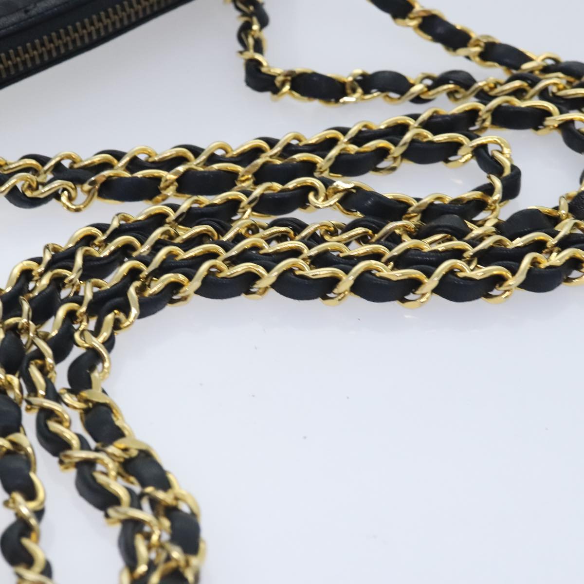 CHANEL Matelasse Chain Shoulder Bag Lamb Skin Black Gold CC yk15180