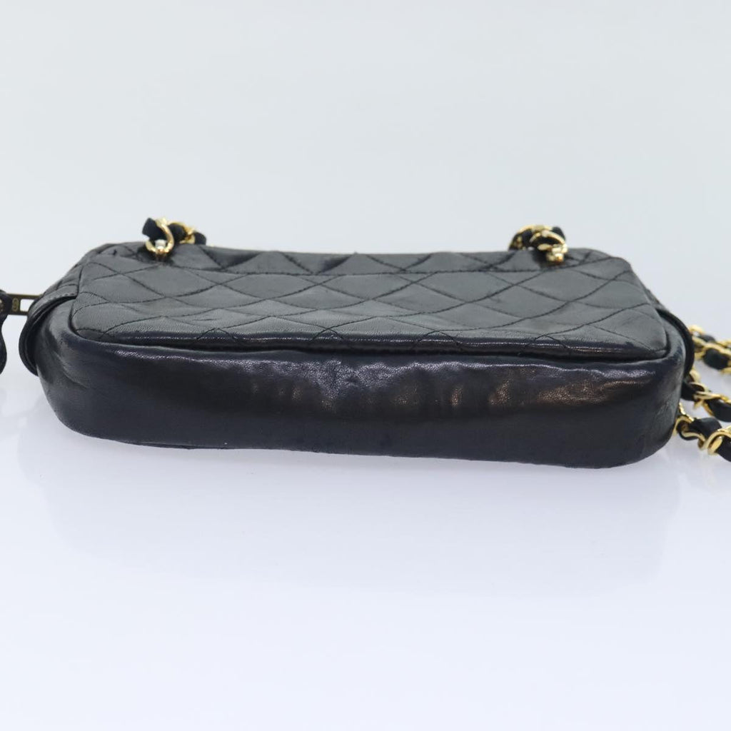 CHANEL Matelasse Chain Shoulder Bag Lamb Skin Black Gold CC yk15180